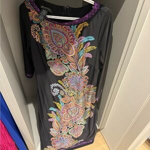 INC International Concepts Black Dress with Colorful Paisley
